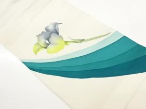 作家物　塩瀬花に曲線模様名古屋帯